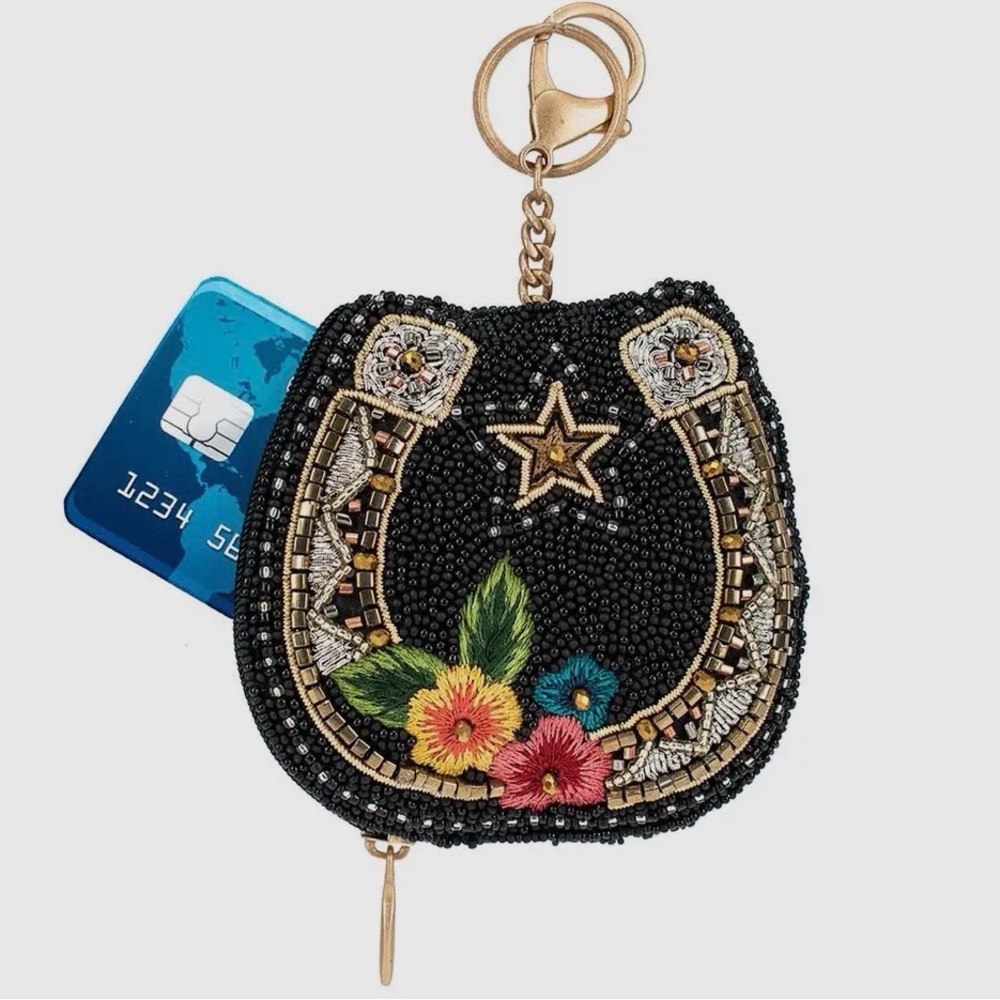 Mary Frances Black Beaded Horseshoe Keychain Purse - Picture 5 of 6